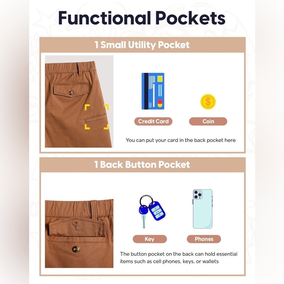 Men's Classic Fit 7" Cotton Casual Shorts Elastic Waistband 36W maamgic - Picture 4 of 16